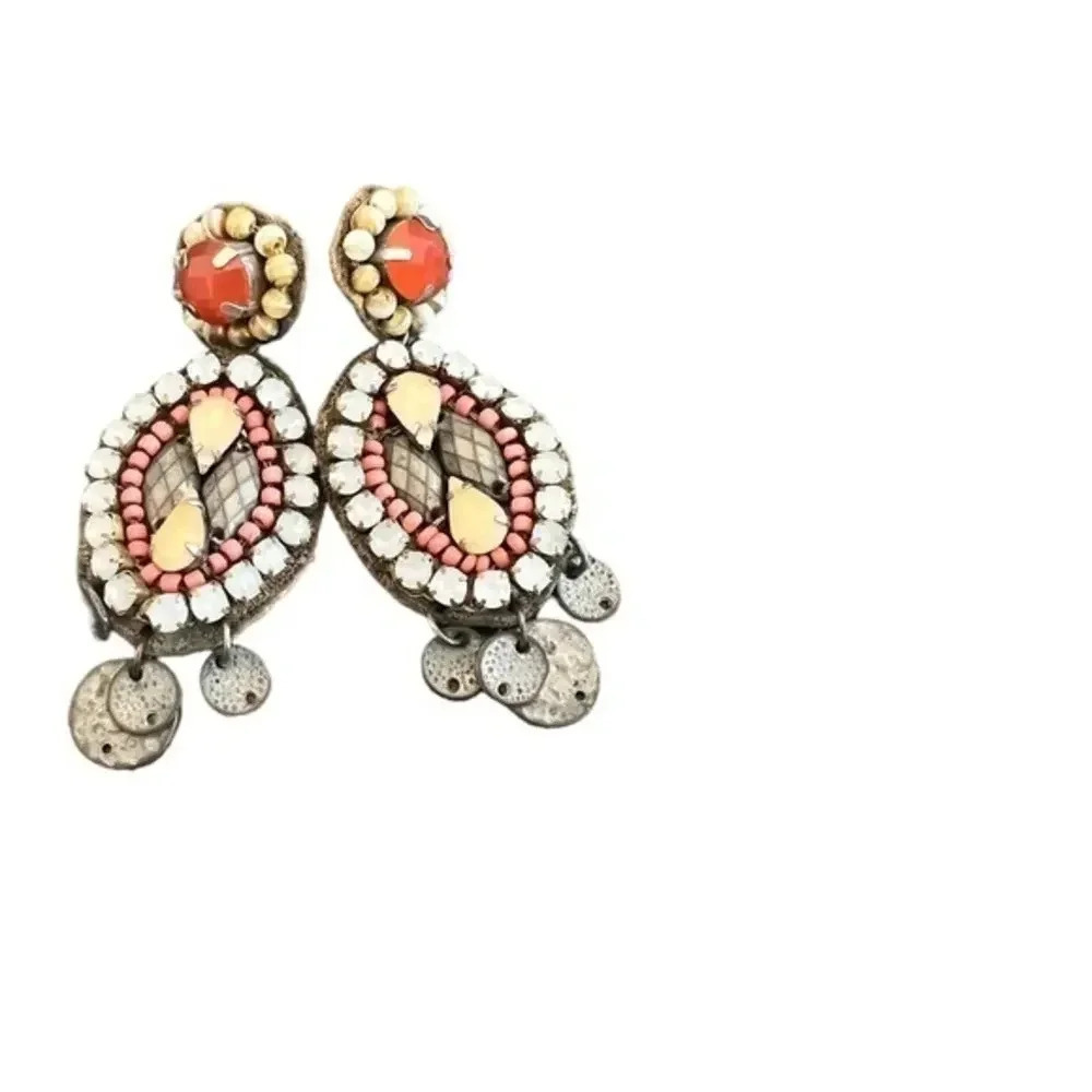 Vintage Key West Chandelier Lightweight Orange Gem Suede Back‎ Earrings